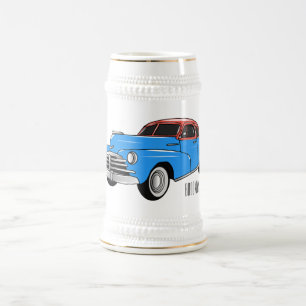 Classic car 1948 cartoon illustration beer stein