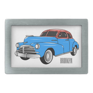 Classic car 1948 cartoon illustration belt buckle