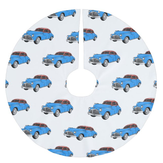 Classic car 1948 cartoon illustration brushed polyester tree skirt (Front)