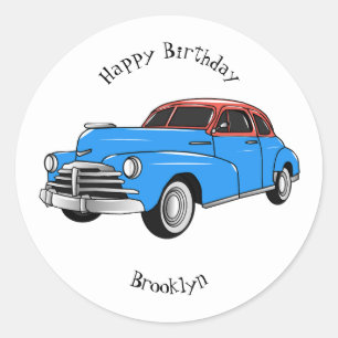 Classic car 1948 cartoon illustration classic round sticker