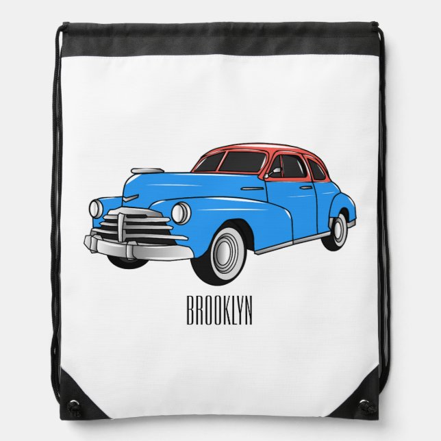 Classic car 1948 cartoon illustration drawstring bag (Front)