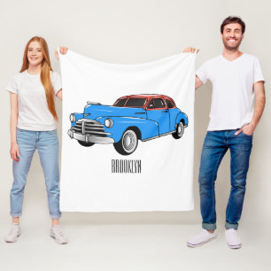Classic car 1948 cartoon illustration fleece blanket