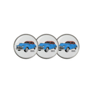 Classic car 1948 cartoon illustration golf ball marker