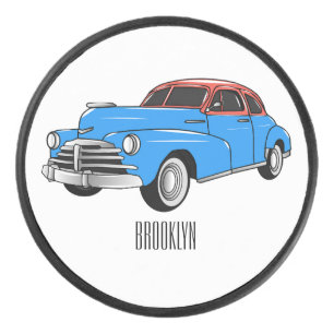 Classic car 1948 cartoon illustration hockey puck
