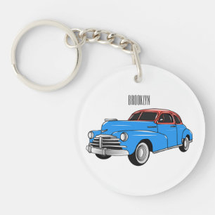 Classic car 1948 cartoon illustration keychain
