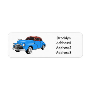 Classic car 1948 cartoon illustration label