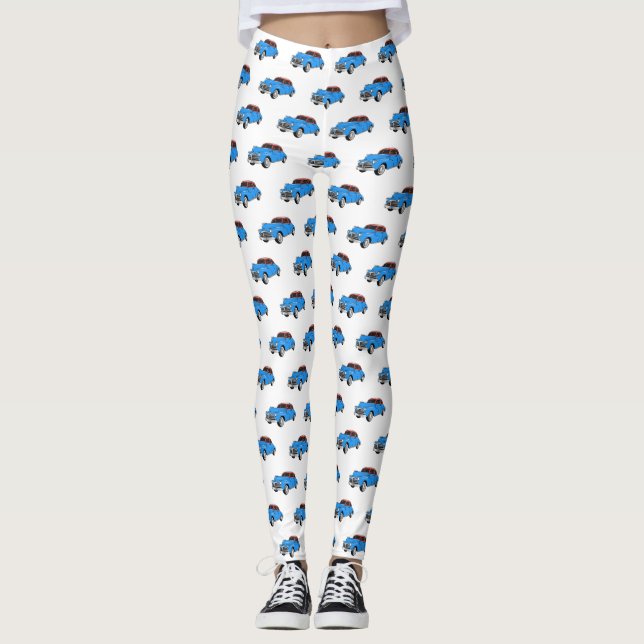 Classic car 1948 cartoon illustration leggings (Front)