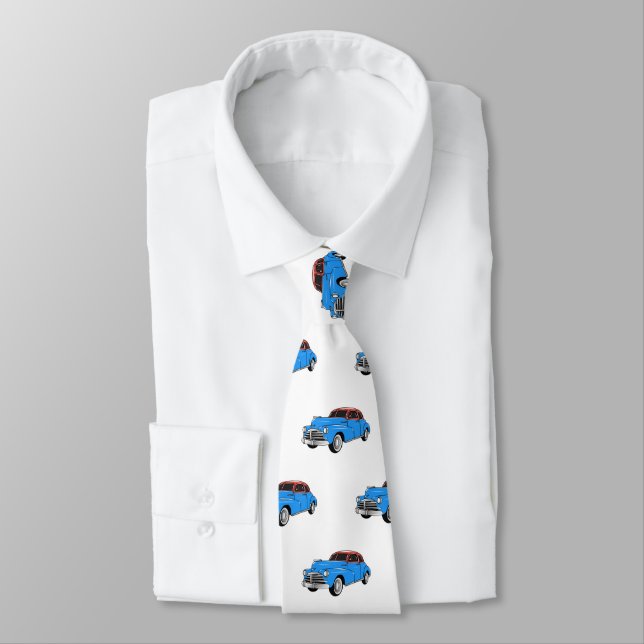 Classic car 1948 cartoon illustration neck tie (Tied)