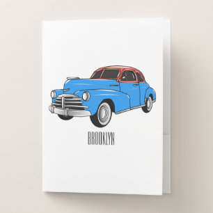 Classic car 1948 cartoon illustration pocket folder