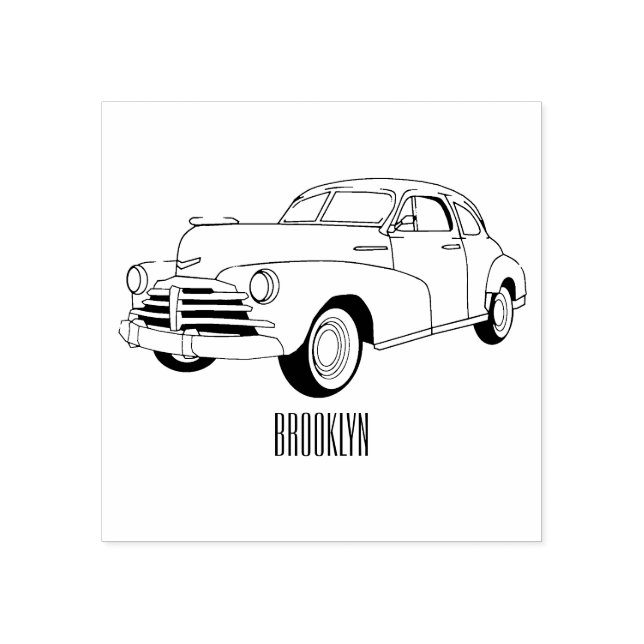 Classic car 1948 cartoon illustration rubber stamp (Imprint)