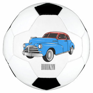 Classic car 1948 cartoon illustration soccer ball