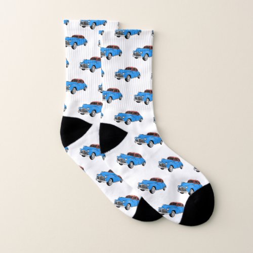 Classic car 1948 cartoon illustration socks