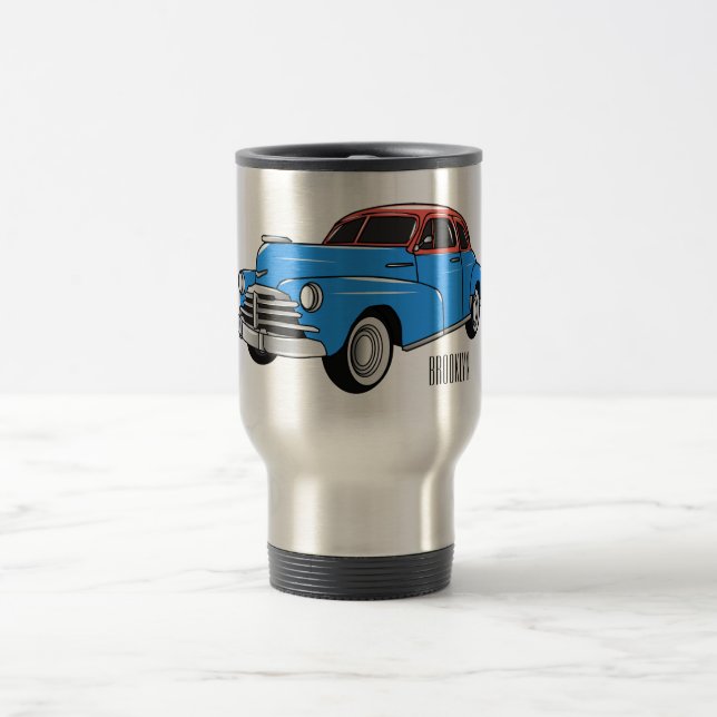 Classic car 1948 cartoon illustration travel mug (Center)