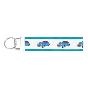 Classic car 1948 cartoon illustration wrist keychain