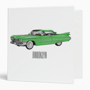 Classic car 1959 cartoon illustration 3 ring binder