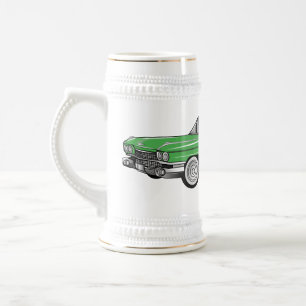 Classic car 1959 cartoon illustration beer stein