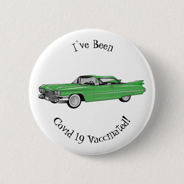 Classic car 1959 cartoon illustration button (Front)
