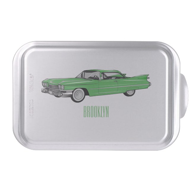 Classic car 1959 cartoon illustration cake pan (Front)