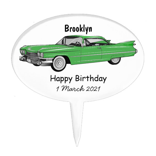 Classic car 1959 cartoon illustration cake topper (Front)