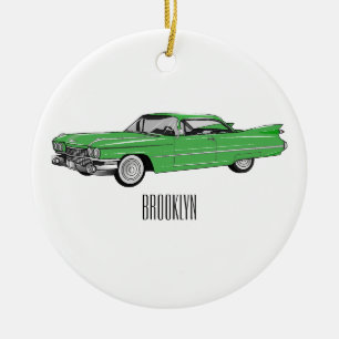 Classic car 1959 cartoon illustration ceramic ornament