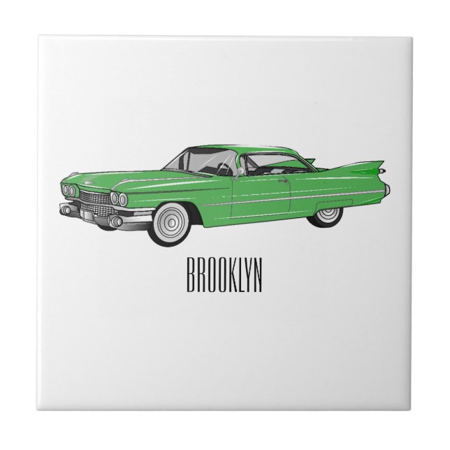 Classic car 1959 cartoon illustration ceramic tile (Front)