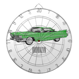 Classic car 1959 cartoon illustration dart board