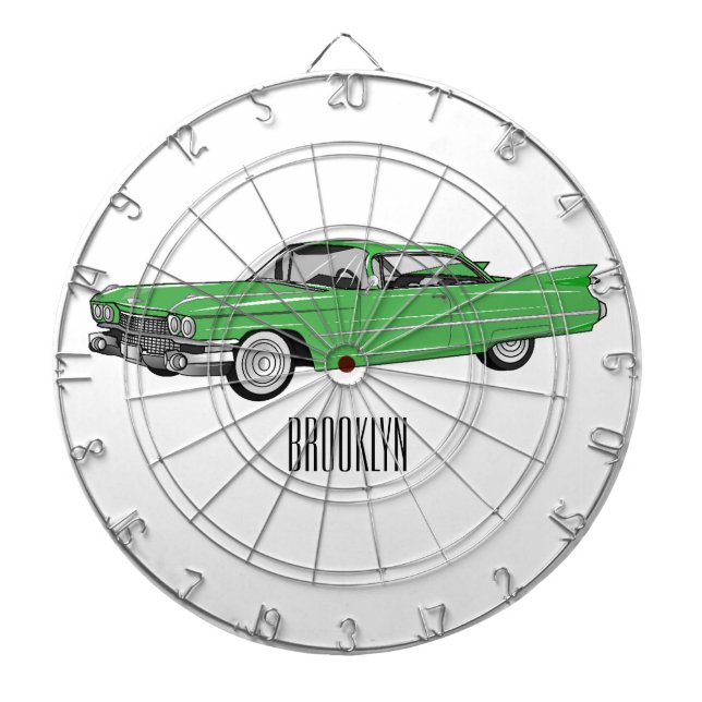 Classic car 1959 cartoon illustration dart board (Front)