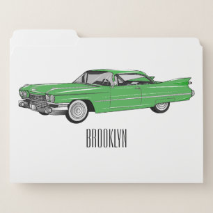 Classic car 1959 cartoon illustration file folder