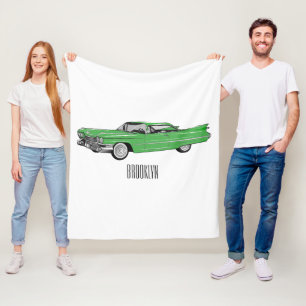 Classic car 1959 cartoon illustration fleece blanket