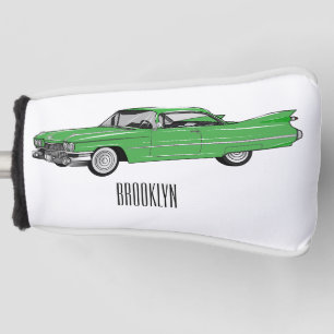 Classic car 1959 cartoon illustration golf head cover