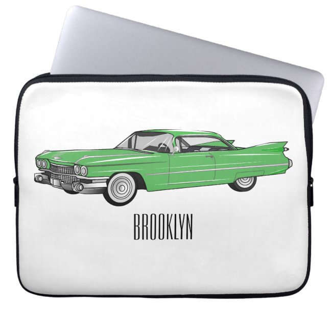 Classic car 1959 cartoon illustration laptop sleeve (Front)