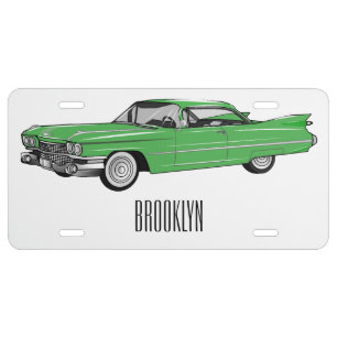 Classic car 1959 cartoon illustration license plate