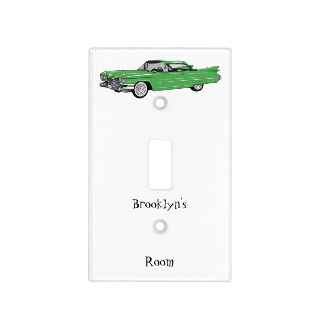 Classic car 1959 cartoon illustration light switch cover (Front)