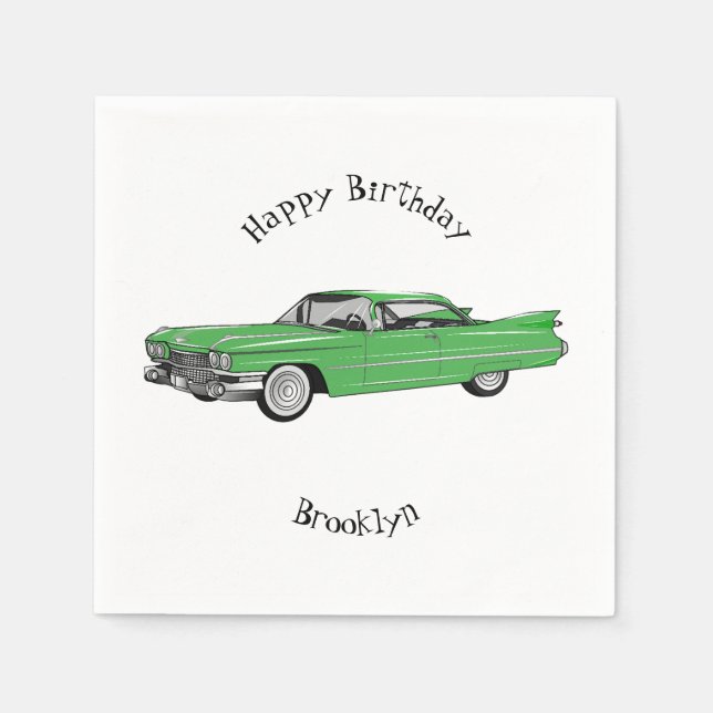 Classic car 1959 cartoon illustration napkins (Front)