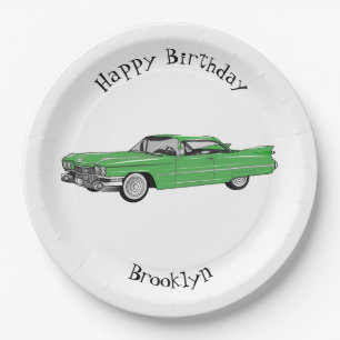 Classic car 1959 cartoon illustration paper plates