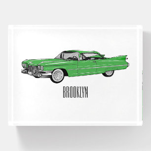 Classic car 1959 cartoon illustration paperweight