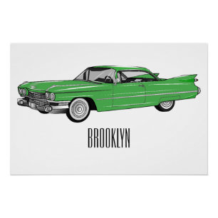 Classic car 1959 cartoon illustration poster