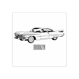 Classic car 1959 cartoon illustration rubber stamp