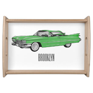 Classic car 1959 cartoon illustration serving tray