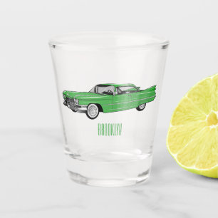 Classic car 1959 cartoon illustration shot glass