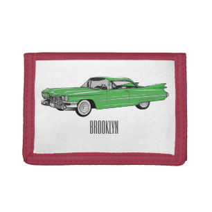 Classic car 1959 cartoon illustration trifold wallet