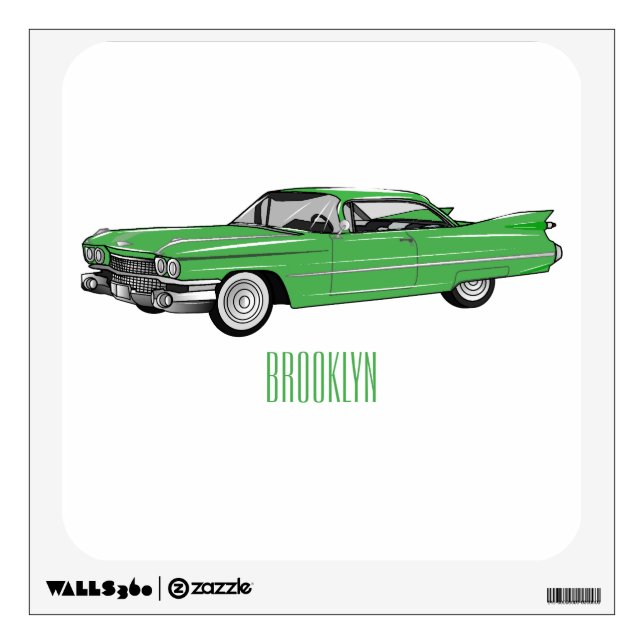 Classic car 1959 cartoon illustration wall decal (Front)