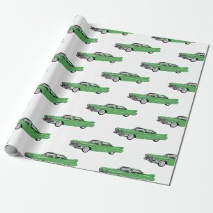 Classic car 1959 cartoon illustration wrapping paper