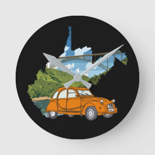 classic car 2cv illustration round clock