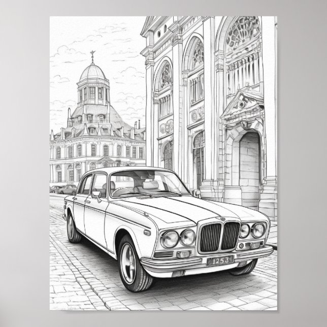 Classic Car Adult Coloring Poster (Front)