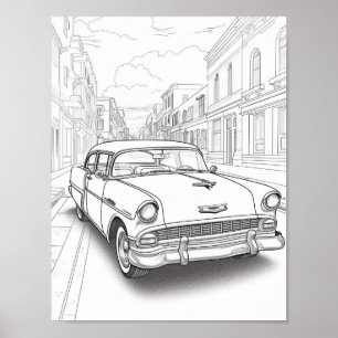 Classic Car Adult Coloring Poster