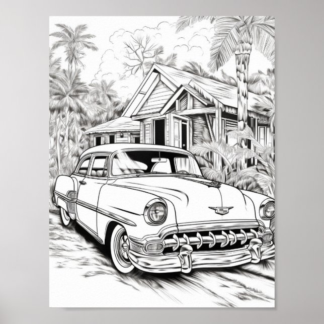 Classic Car Adult Coloring Poster (Front)