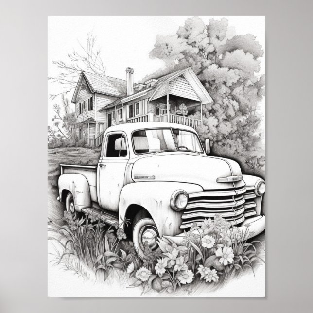 Classic Car Adult Coloring Poster (Front)