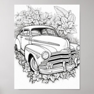 Classic Car Adult Coloring Poster