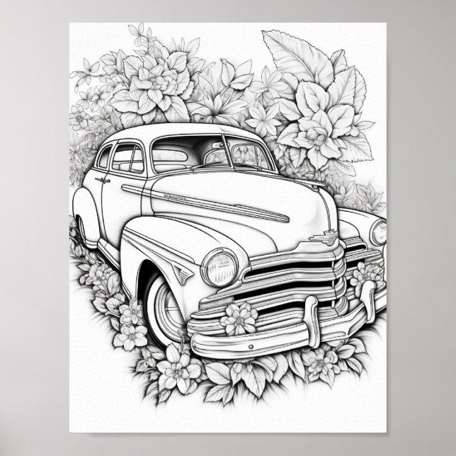 Classic Car Adult Coloring Poster (Front)